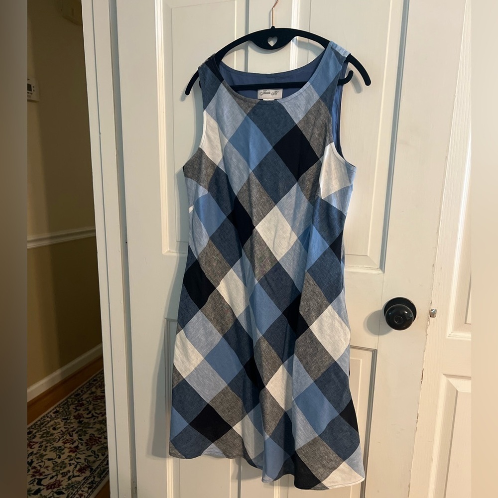 Jessica Howard Dress Blue Plaid Size 10 Sheath Midi Work Casual Vintage Mod